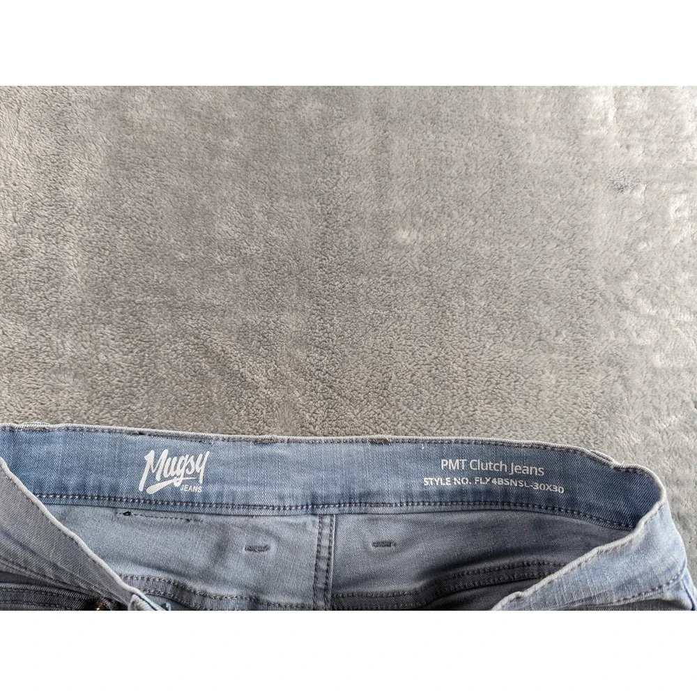 Mugsy Jeans Mens 30x30 Blue PMT Clutch Slim Tapered Stretch Light Wash Denim